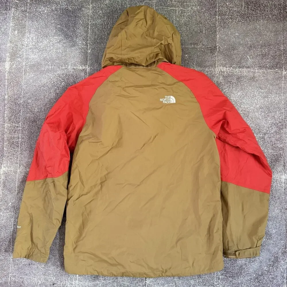 Men's The North Face Orange Tan Color Block Hyvent Hooded Rain Coat Jacket Sz S